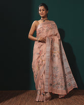 Pink Floral Linen Saree