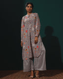 Floral Grey Linen Kurta Set