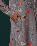 Floral Grey Linen Kurta Set