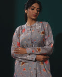 Floral Grey Linen Kurta