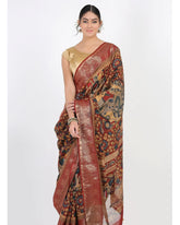 Crimson Red Kalamkari Moonga Silk Saree - Silk Mark Certified