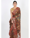 Crimson Red Kalamkari Moonga Silk Saree - Silk Mark Certified