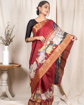 Maroon Moonga Silk Saree - Silk Mark Certified