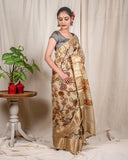 Beige Moonga Silk Saree - Silk Mark Certified