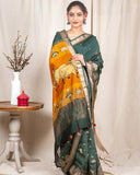 Olive Green Moonga Silk Saree - Silk Mark Certified