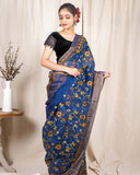 Royal Blue Matka Silk Saree - Silk Mark Certified