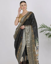 Coal Black Katan Silk Saree - Silk Mark Certified