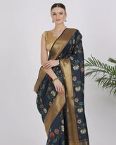 Dark Blue Katan Silk Saree - Silk Mark Certified