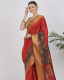 Lava Red Katan Silk Saree - Silk Mark Certified
