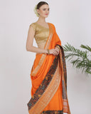 Tangerine Orange Katan Silk Saree - Silk Mark Certified