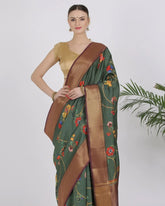 Pine Green Katan Silk Saree - Silk Mark Certified