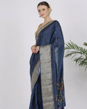 Midnight Blue Katan Silk Saree - Silk Mark Certified