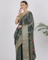 Olive Green Katan Silk Saree - Silk Mark Certified