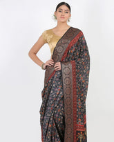 Deep Grey Moonga Silk Saree - Silk Mark Certified