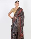 Deep Grey Moonga Silk Saree - Silk Mark Certified