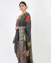 Deep Grey Moonga Silk Saree - Silk Mark Certified