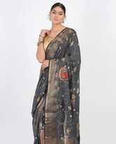 Deep Grey Moonga Silk Saree - Silk Mark Certified