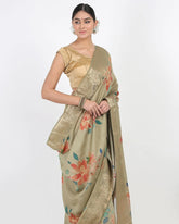 Light Olive Green Moonga Silk Saree - Silk Mark Certified