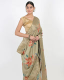 Light Olive Green Moonga Silk Saree - Silk Mark Certified