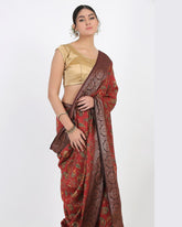 Scarlet Red Kalamkari Moonga Silk Saree - Silk Mark Certified