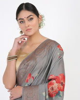Steel Grey Moonga Silk Saree - Silk Mark Certified