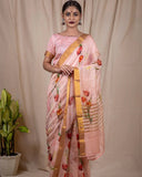 Coral Peach Linen Silk Saree