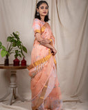 Coral Peach Linen Silk Saree