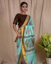 Mint Green Linen Silk Saree