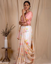Pastel Peach Linen Silk Saree