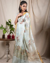 Pearl Grey Linen Silk Saree