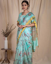 Sky Blue Linen Silk Saree