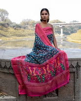 Blue Ikkat Print Chanderi Saree