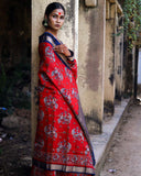 Check Woven Red Moonga Silk Saree - Silk Mark Certified