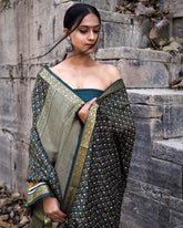 Olive Green Moonga Silk Saree - Silk Mark Certified