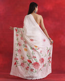 White Linen Floral Saree