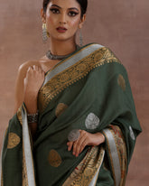 Olive Green Moonga Silk Saree