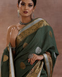 Olive Green Moonga Silk Saree