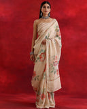 Peach Floral Linen Saree