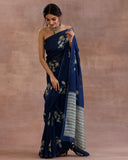 Royal Blue Organza Foral Saree
