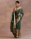 Olive Green Moonga Silk Saree