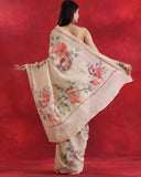 Peach Floral Linen Saree