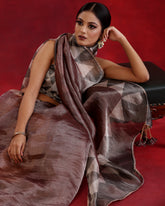 Maroon Silver Tissue Saree