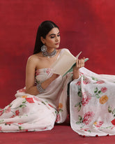 White Linen Floral Saree