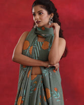 Olive Green Linen Saree