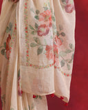 Peach Floral Linen Saree