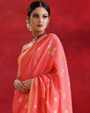 Blush Peach Linen Saree