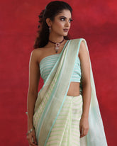 Liril Green Stripes Linen Saree