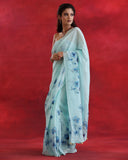 Sky Blue Floral Organza Saree