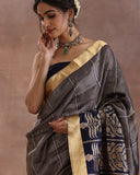 Navy Blue Handloom Banarasi Saree