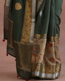 Olive Green Moonga Silk Saree